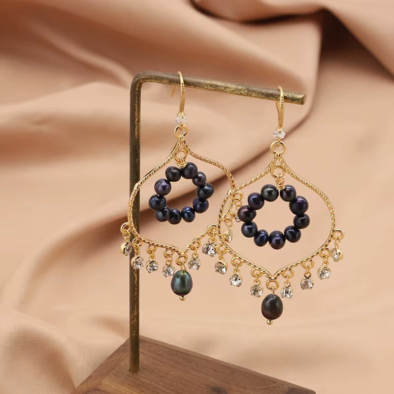925 Sterling Silver Colorful Tassel Fresh Water Pearl Hoop Earrings Original Design Handmade Womans Luxe Jewelry GE0904