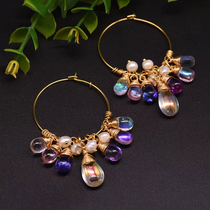 925 Sterling Silver Colorful Tassel Fresh Water Pearl Hoop Earrings Original Design Handmade Womans Luxe Jewelry GE0904