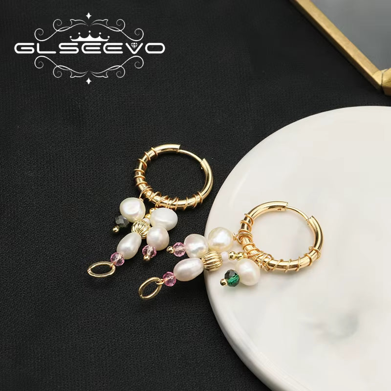 925 Sterling Silver Colorful Tassel Fresh Water Pearl Hoop Earrings Original Design Handmade Womans Luxe Jewelry GE0904