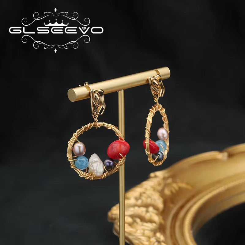 925 Sterling Silver Colorful Tassel Fresh Water Pearl Hoop Earrings Original Design Handmade Womans Luxe Jewelry GE0904