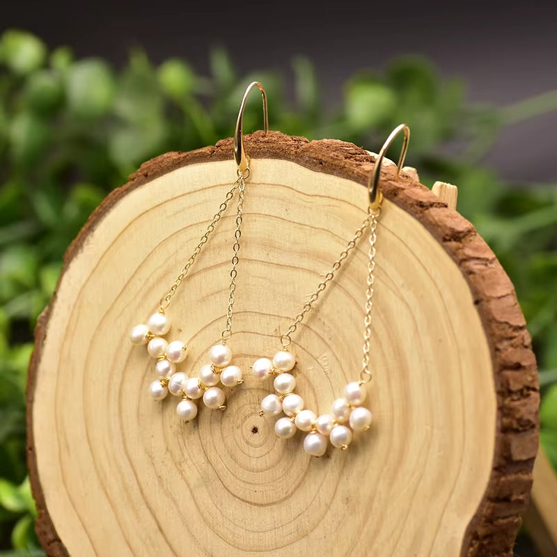 925 Sterling Silver Colorful Tassel Fresh Water Pearl Hoop Earrings Original Design Handmade Womans Luxe Jewelry GE0904