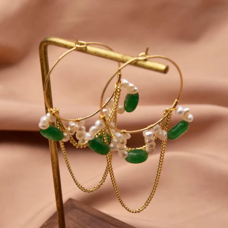 925 Sterling Silver Colorful Tassel Fresh Water Pearl Hoop Earrings Original Design Handmade Womans Luxe Jewelry GE0904