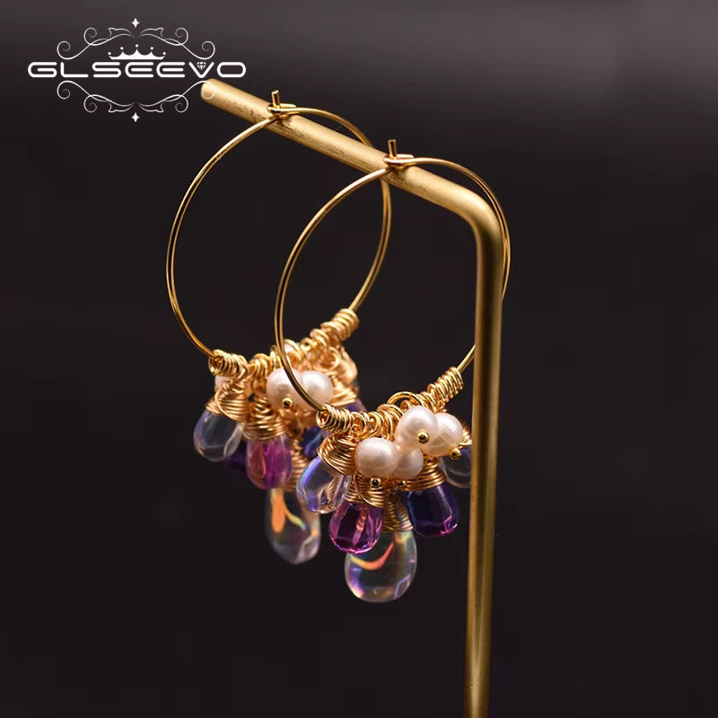 925 Sterling Silver Colorful Tassel Fresh Water Pearl Hoop Earrings Original Design Handmade Womans Luxe Jewelry GE0904