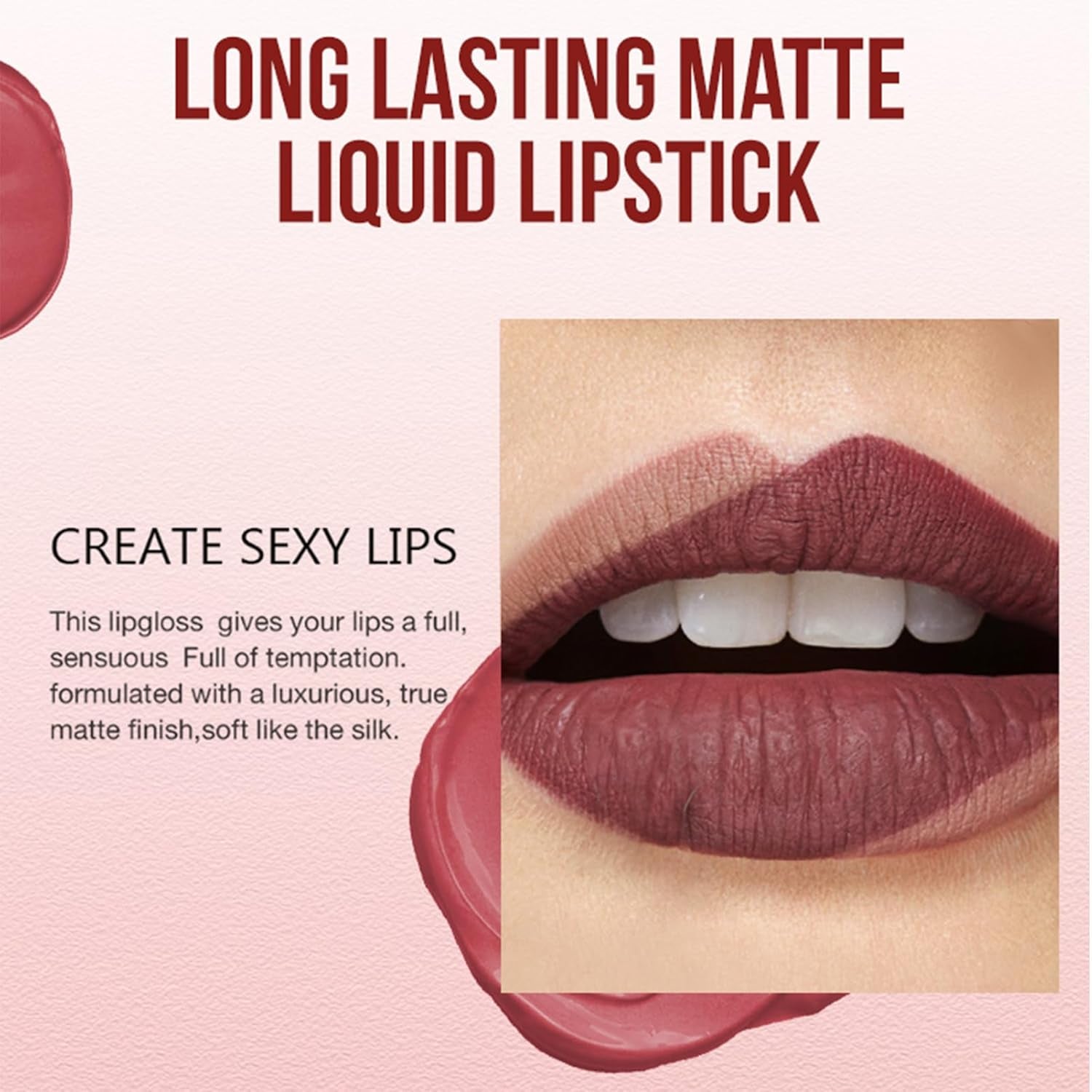 Hot Pink Lipstick Stain, Rose Lipstick Matte Long Lasting, Bright Pink Matte Liquid Lipstick for Women, All Day Waterproof and Smudge Proof