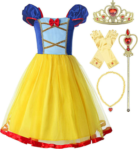 Girls Elastic Waist Backless Princess Dress Costume with Accessories, Yellow,130